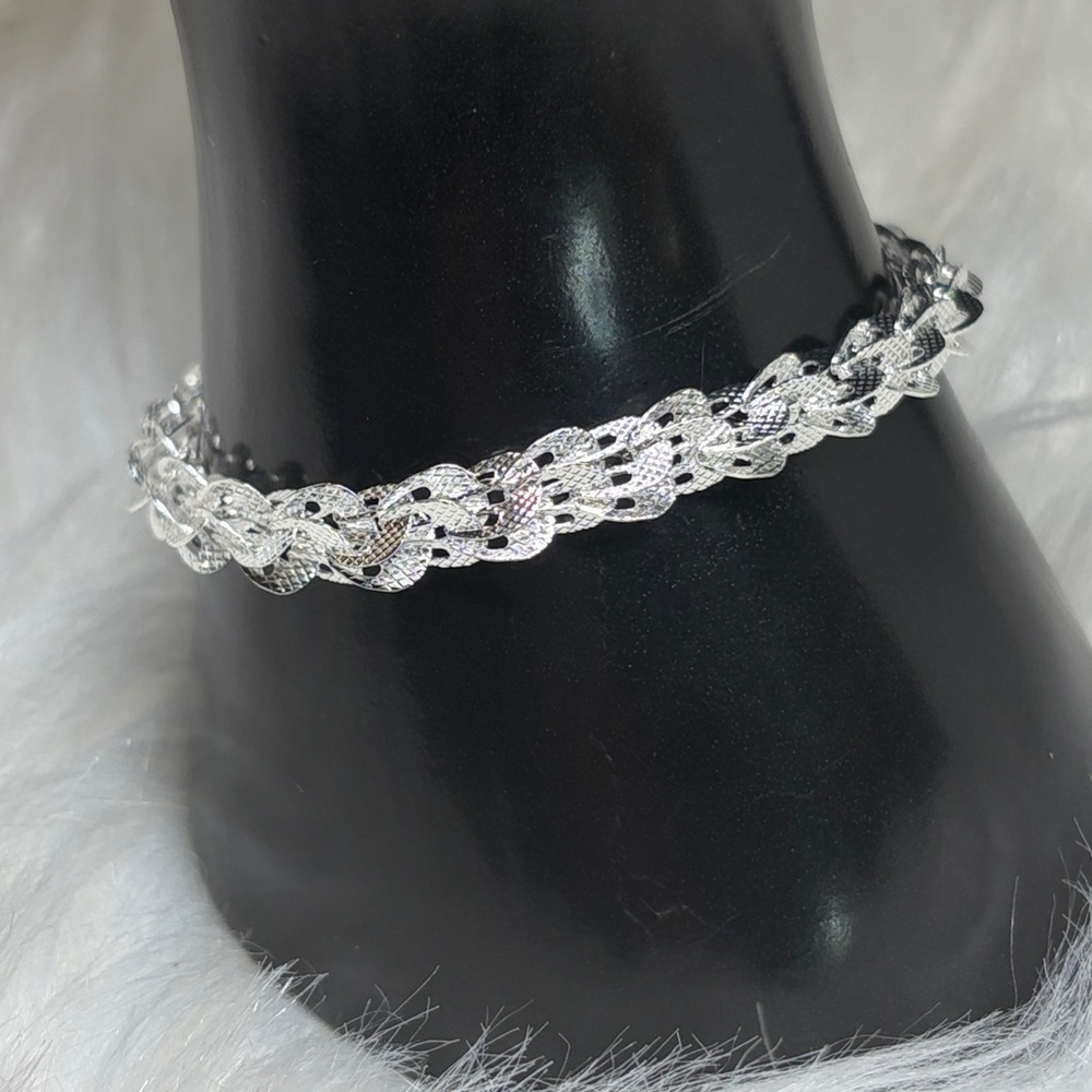 925 Sterling Silver Woven Link Bracelet | Intricate Textured Design
